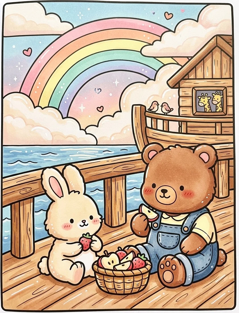 Noah's Ark animals having a sunny picnic